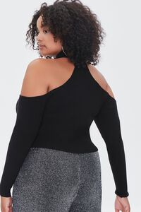BLACK Plus Size Ribbed Open-Shoulder Sweater, image 3