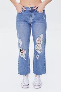 MEDIUM DENIM Frayed Mid-Rise Boyfriend Petite Jeans, image 2