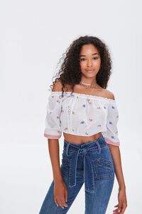 WHITE/MULTI Floral Embroidered Crop Top, image 1