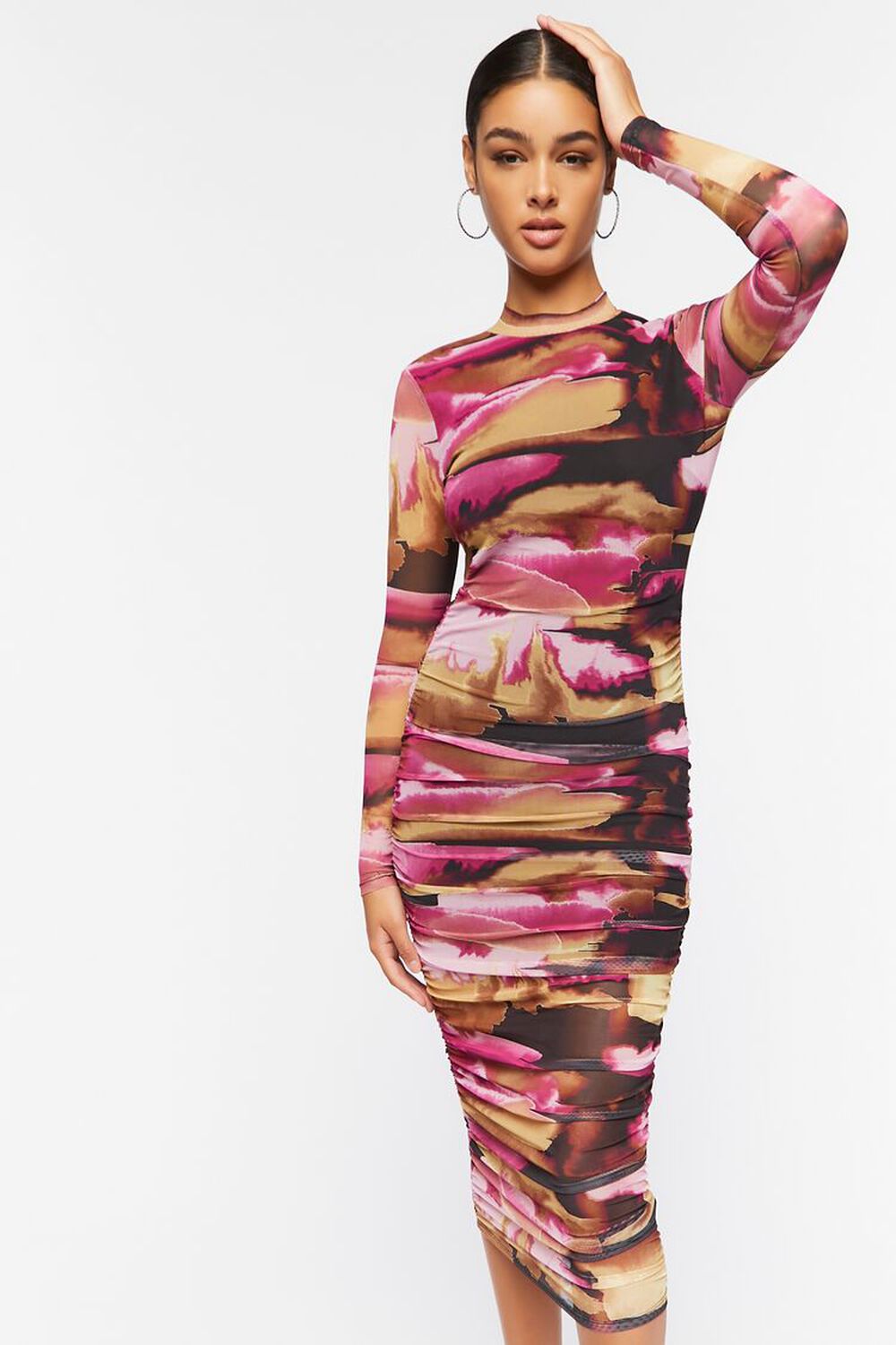 Abstract Print Mesh Midi Dress