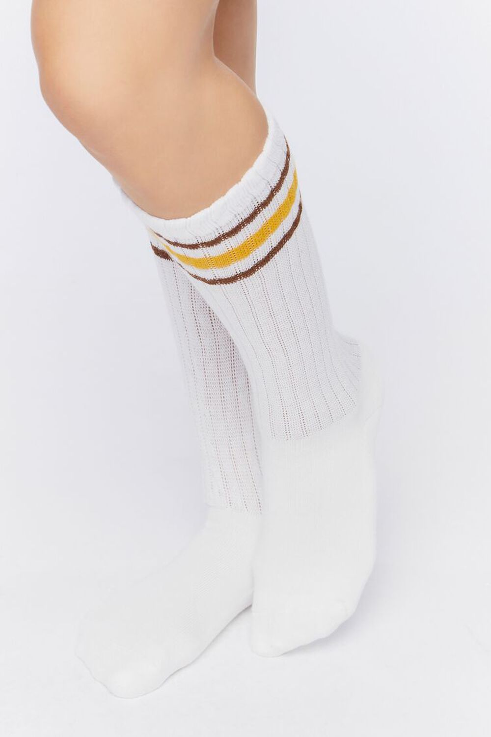 WHITE/YELLOW Varsity-Striped Crew Socks, image 1