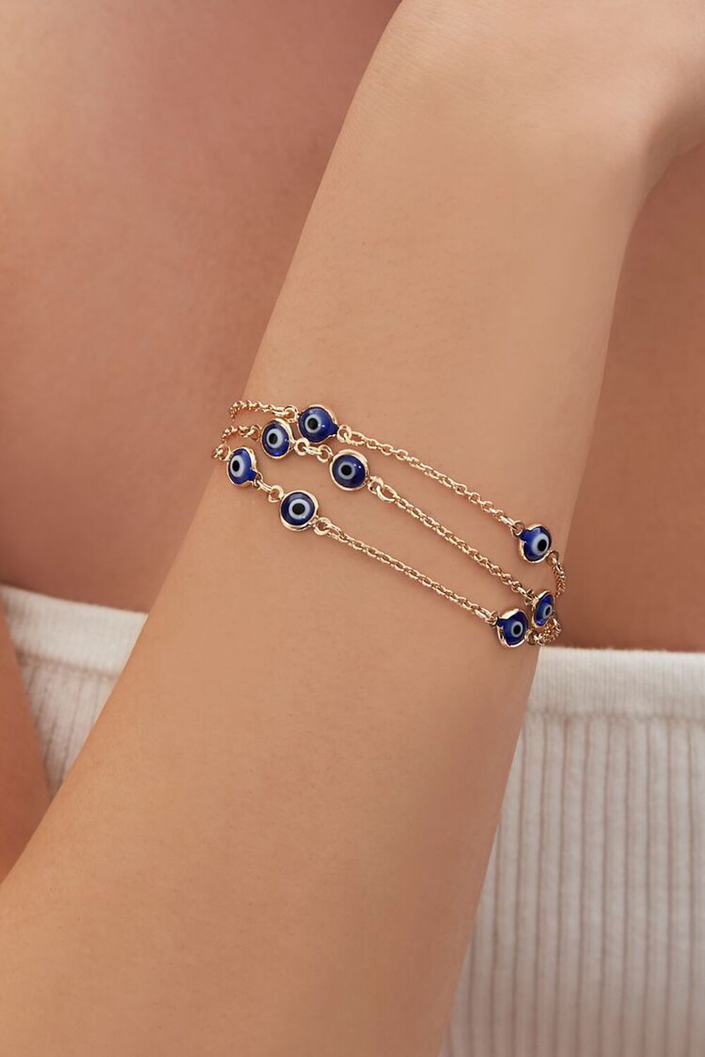 GOLD/BLUE Evil Eye Charm Bracelet Set, image 1