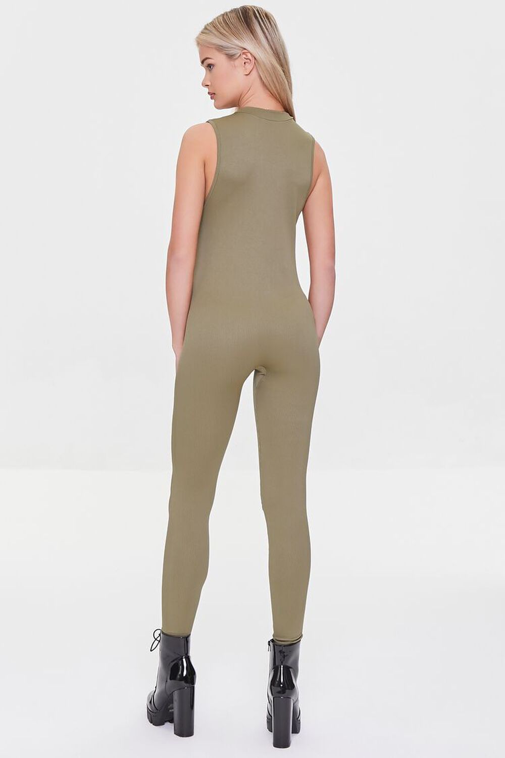 OLIVE Ribbed Half-Zip Jumpsuit, image 3