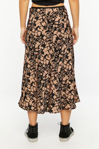 BLACK/BEIGE Floral Print A-Line Midi Skirt, image 4