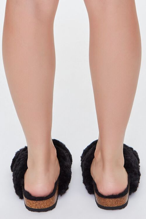 BLACK Plush Faux Fur Crisscross Sandals, image 3