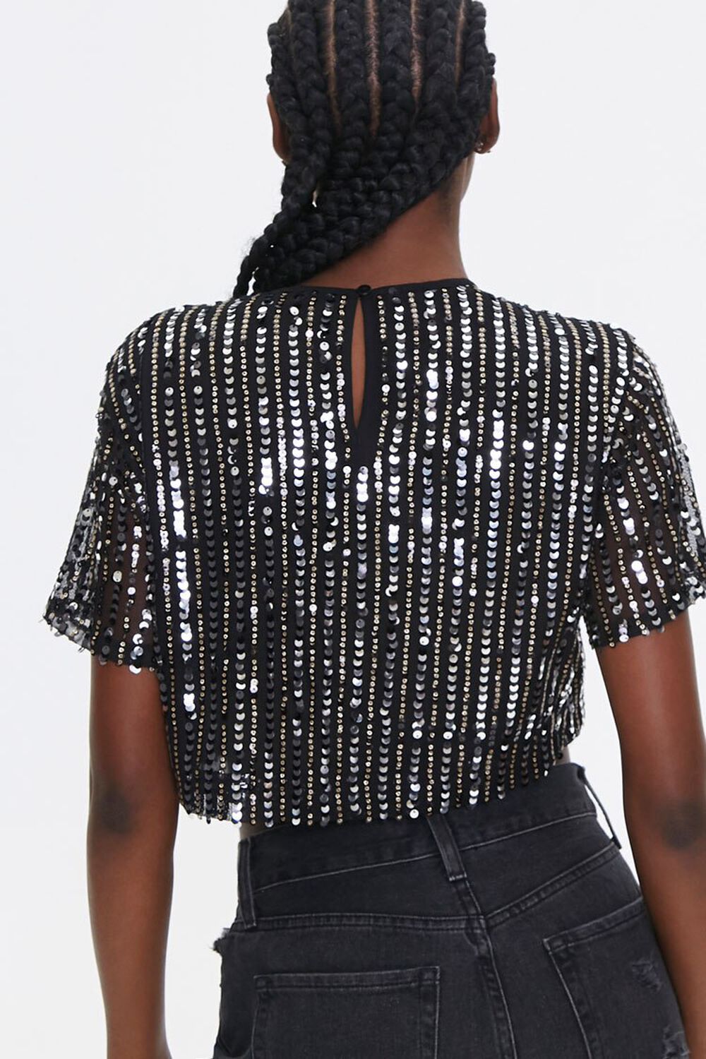 BLACK/SILVER Sequin Cropped Tee, image 3