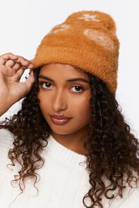 Fuzzy Knit Floral Beanie, image 1