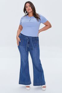SKY BLUE Plus Size Ribbed Henley Top, image 4
