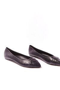 BLACK Pointed Faux Leather Flats, image 3