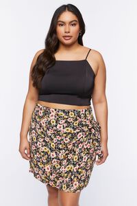 BLACK/MULTI Plus Size Floral Print Wrap Mini Skirt, image 7