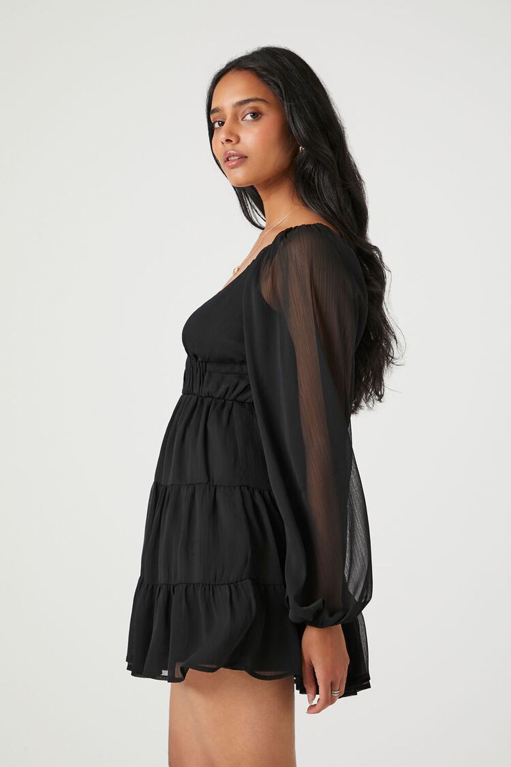 Plunging Tiered Babydoll Dress