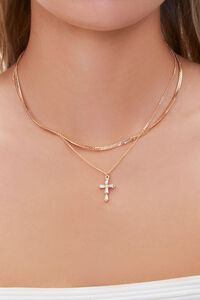 GOLD Cross Charm Layered Necklace, image 1