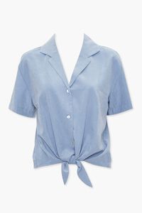 SKY BLUE Tie-Front Cuban Collar Shirt, image 1
