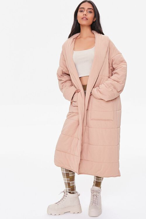 TAUPE Quilted Open-Front Duster Coat, image 1