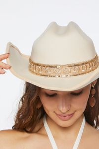 CREAM/GOLD Sequin Ribbon-Trim Cowboy Hat, image 3