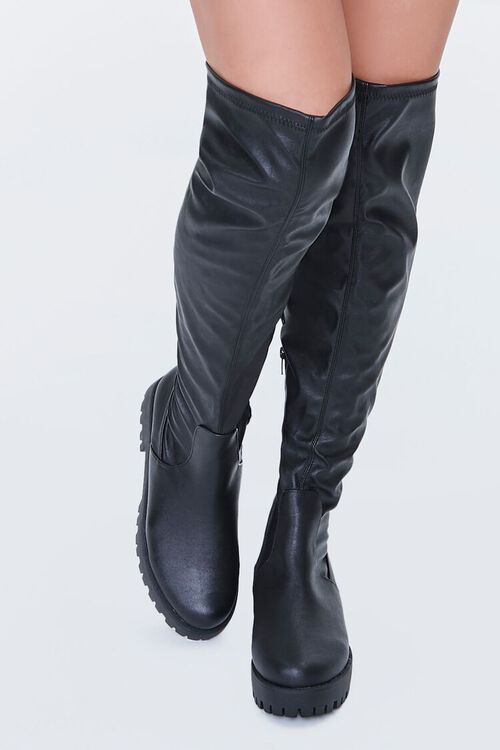BLACK Faux Leather Over-the-Knee Boots, image 4