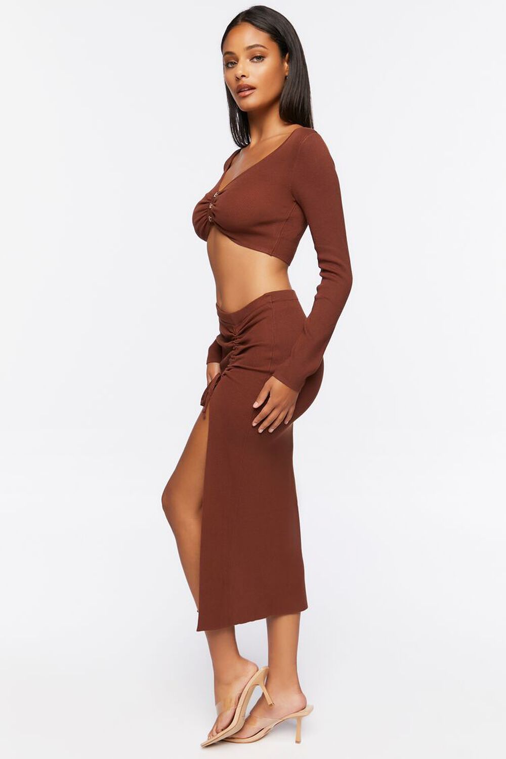 COCOA Ruched Crop Top & Leg-Slit Midi Skirt Set, image 2