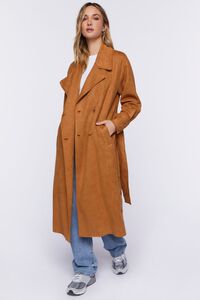 CAMEL Faux Suede Belted Trench Coat, image 1