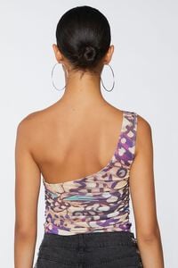 PURPLE/MULTI Abstract Print One-Shoulder Crop Top, image 3