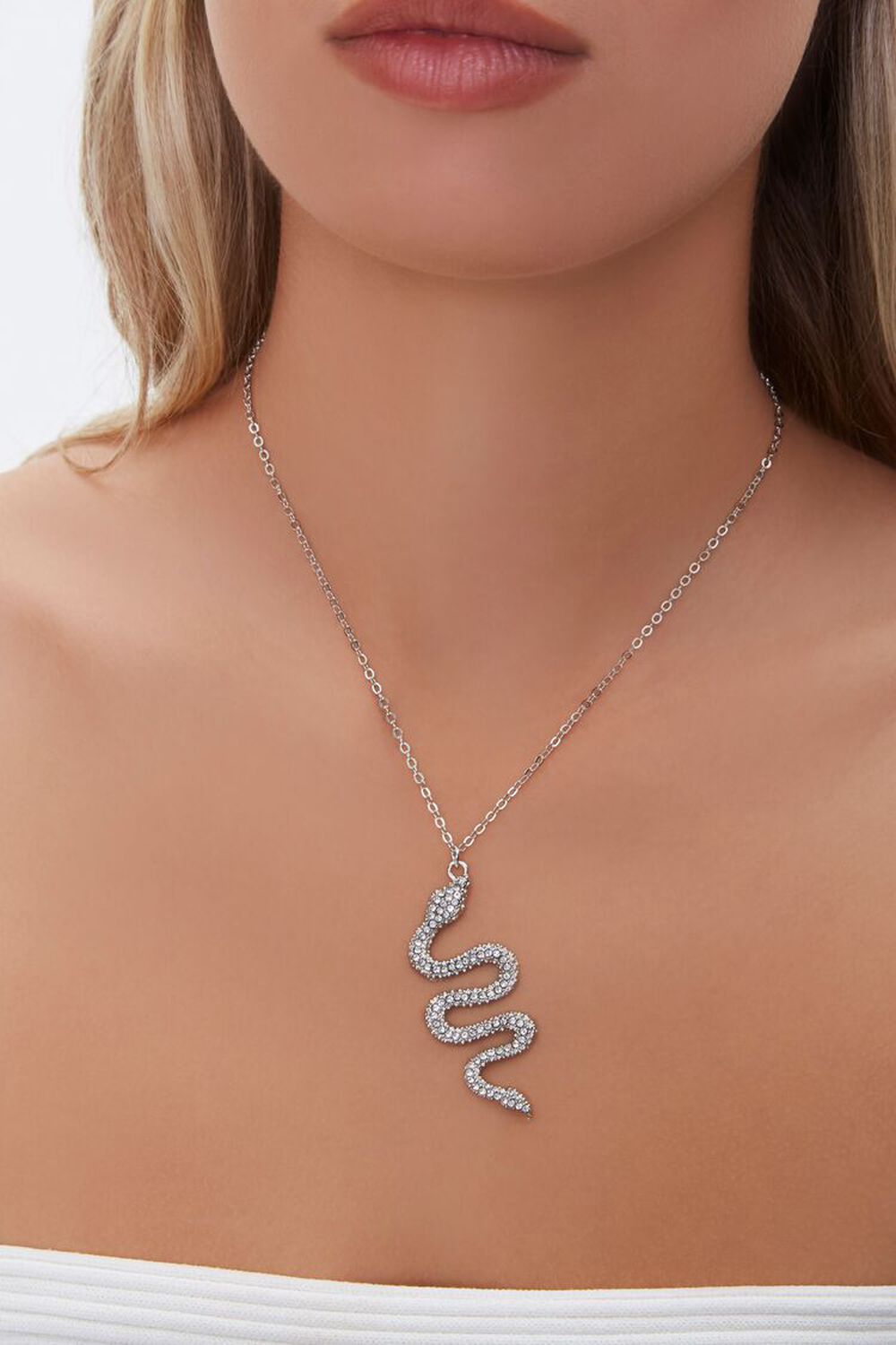 SILVER Snake Pendant Necklace, image 1