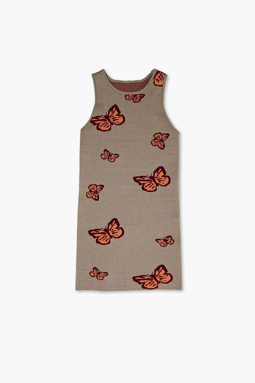OLIVE/MULTI Girls Butterfly Print Sweater Dress (Kids), image 1