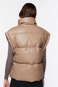 TAUPE Faux Leather Zip-Up Puffer Vest, image 3