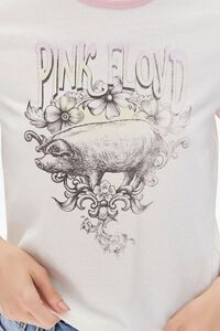 WHITE/PINK Pink Floyd Graphic Cropped Ringer Tee, image 5