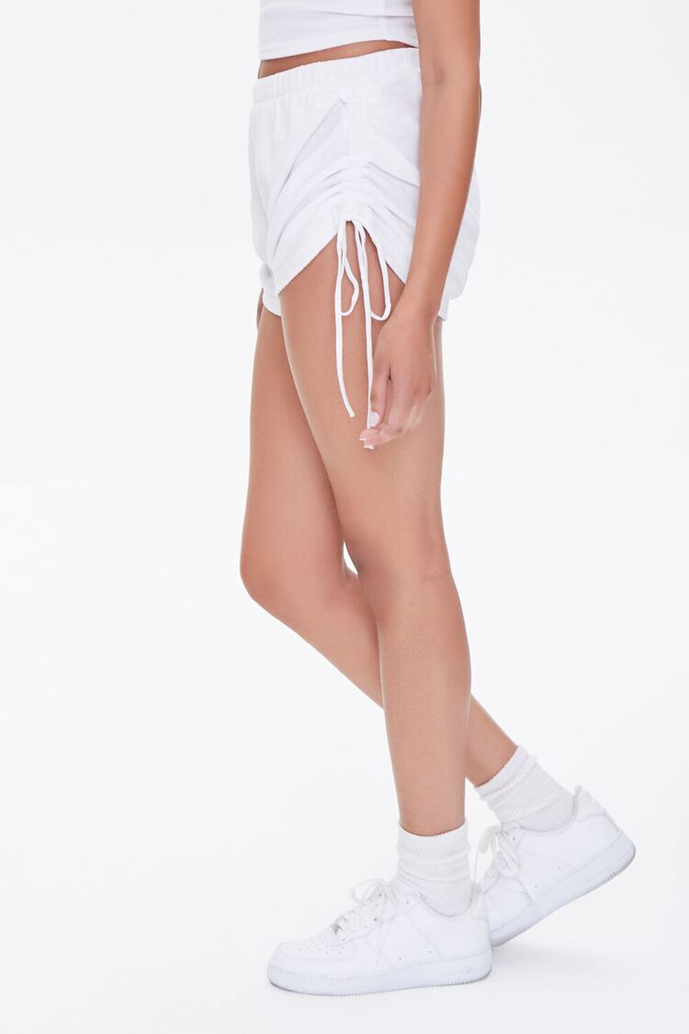 WHITE Ruched Drawstring Shorts, image 3