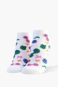 WHITE/MULTI Abstract Happy Face Ankle Socks, image 1