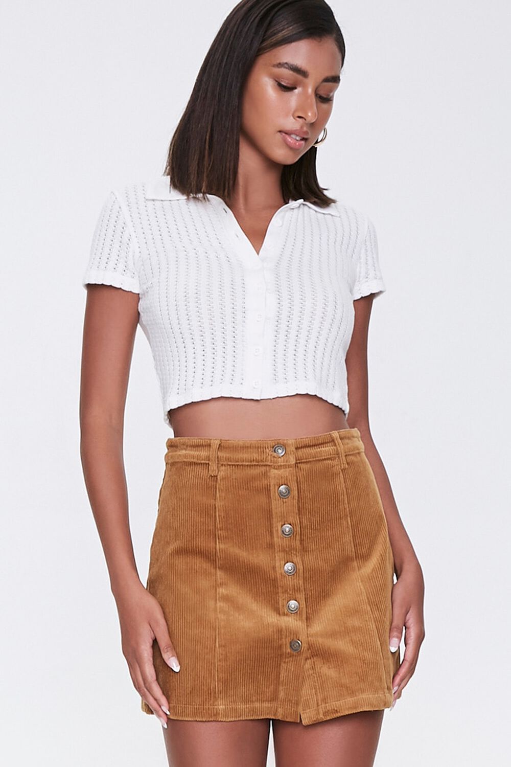 Corduroy Button-Front Mini Skirt, image 1