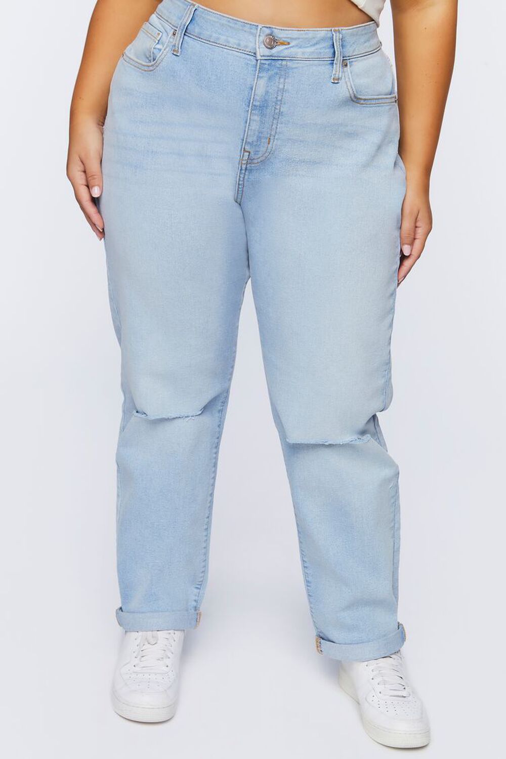 LIGHT DENIM Plus Size Baggy Distressed Jeans, image 2