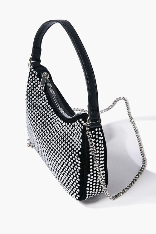 BLACK Embellished Chain Baguette Bag, image 2
