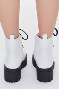 WHITE Faux Croc Leather Lace-Up Booties, image 3