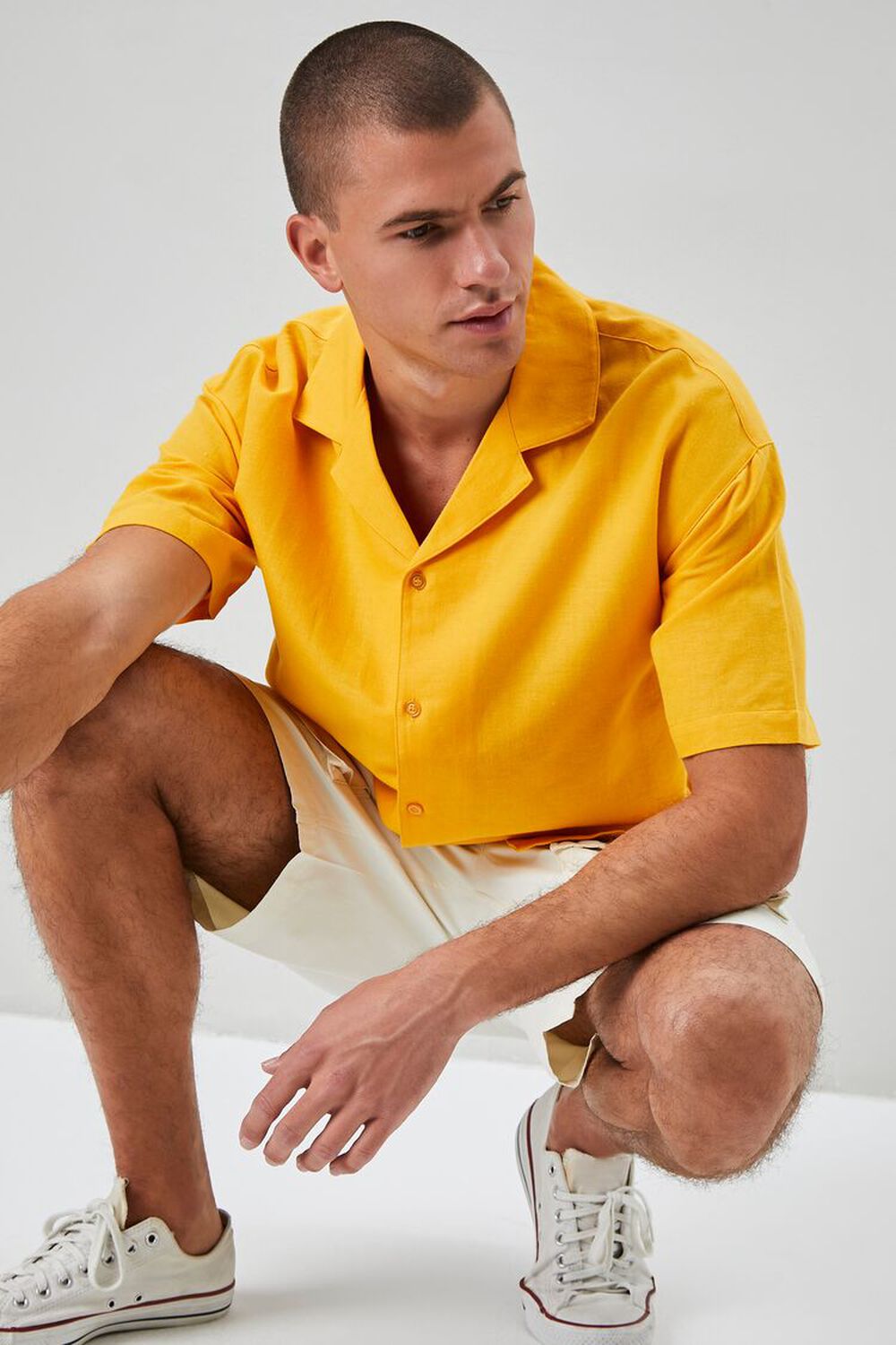 GOLD Cuban Collar Linen-Blend Shirt, image 1