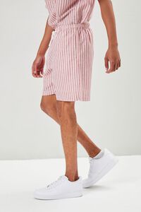 RED/CREAM Pinstriped Linen-Blend Shorts, image 3