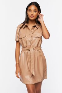 LIGHT BROWN Faux Leather Shirt Dress, image 7