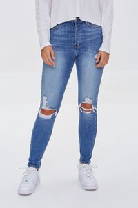 MEDIUM DENIM Premium Distressed Skinny Jeans, image 2