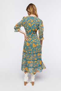 TEAL/MULTI Plunging Floral Chiffon Midi Dress, image 3