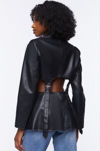 BLACK Faux Leather Cutout Blazer, image 4