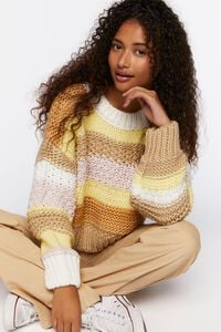 CREAM/MULTI Striped Purl Knit Sweater , image 1