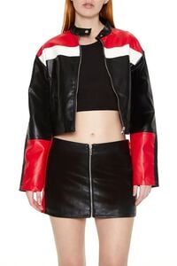RED/MULTI Colorblock Faux Leather Moto Jacket, image 5
