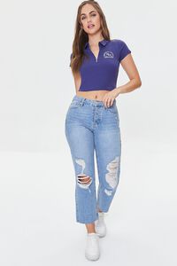 NAVY/WHITE Embroidered Beverly Hills Crop Top, image 4
