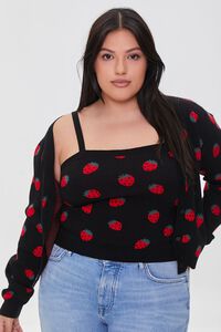 BLACK/MULTI Plus Size Cami & Cardigan Sweater Set, image 1