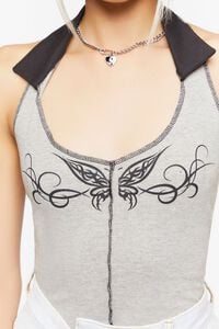 GREY/BLACK Butterfly Graphic Halter Top, image 5