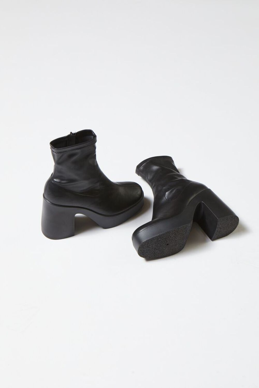BLACK Faux Leather Block Heel Booties, image 1