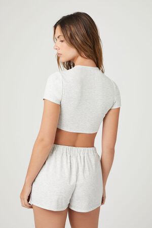 Forever 21 Women's Rib-Knit Crop Top & Shorts Pajama Set in Black Medium