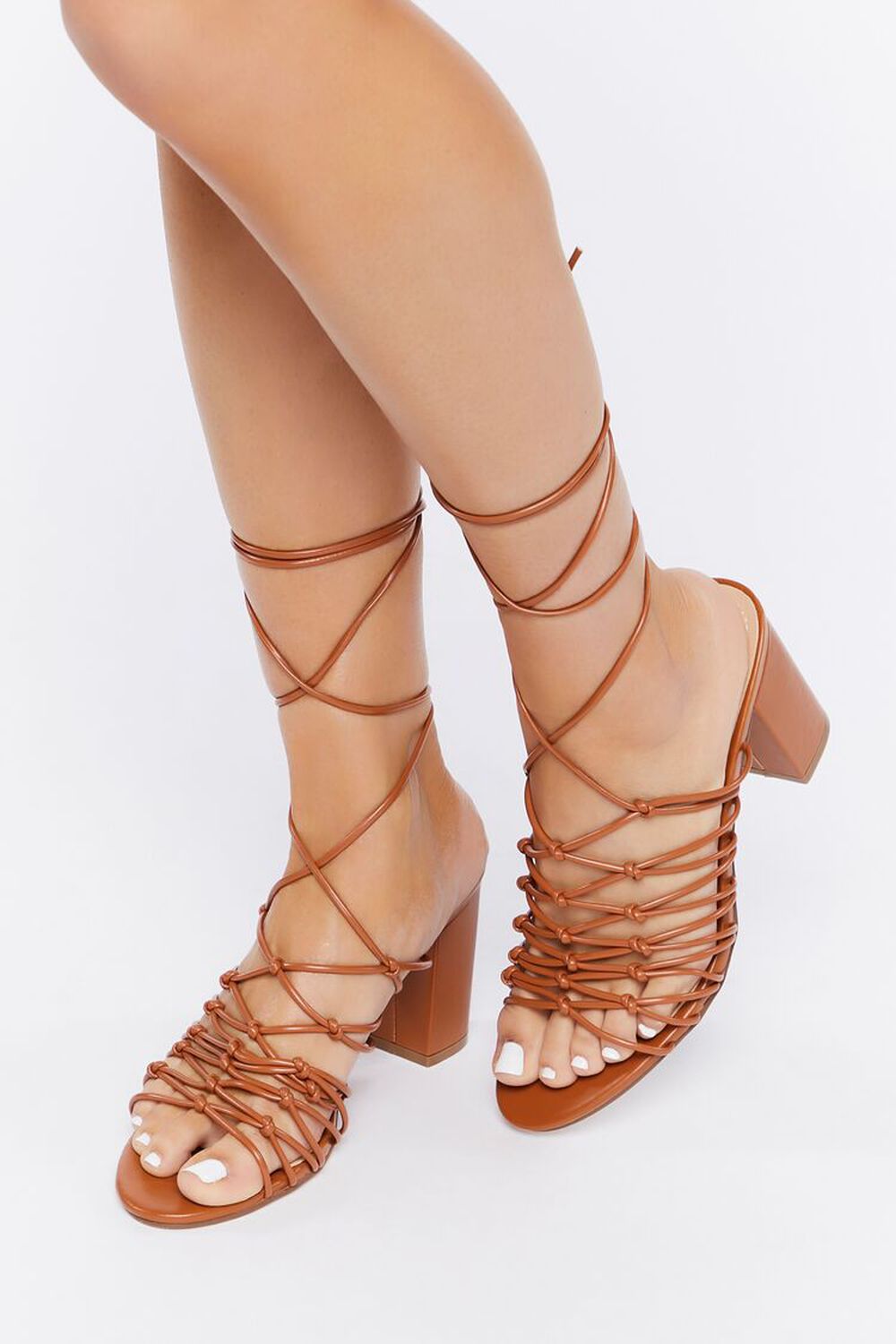 TAN Faux Leather Lace-Up Heels, image 1