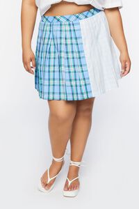 BLUE/MULTI Plus Size Reworked Plaid Mini Skirt, image 2