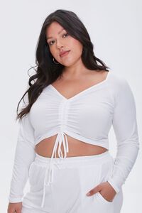 WHITE Plus Size Ruched Crop Top & Sweatpants Set, image 4