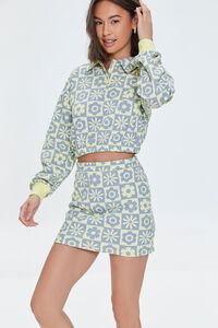 YELLOW/BLUE Floral Checkered Cropped Pullover, image 1